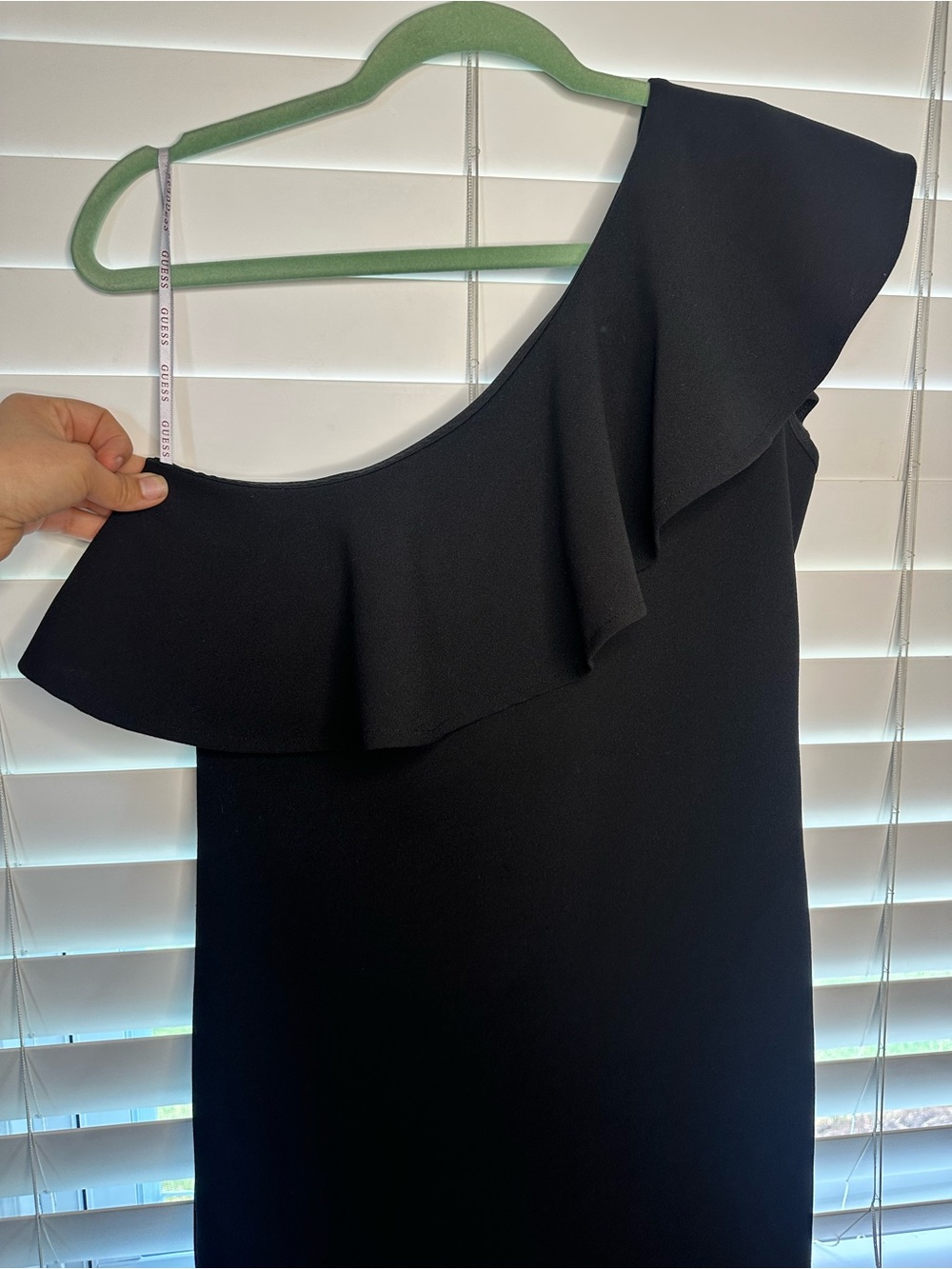 GUESS One-Shoulder Black Ruffle Cocktail Dress - Picture 2 of 6